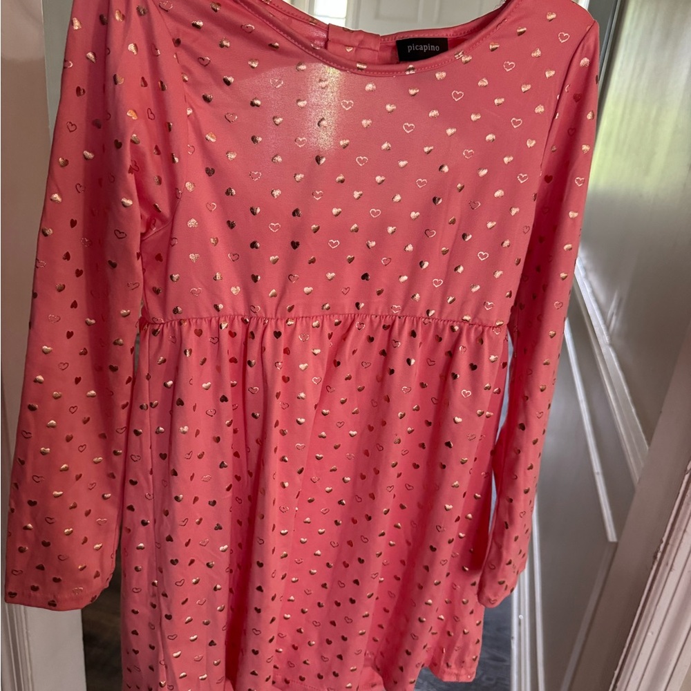 Pink Long Sleeve Bateau Neck Casual Sundress